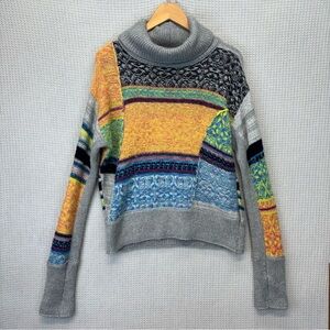 Free People Turtleneck Sweater Womens Large Gray Patchwork Boxy This and That